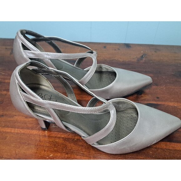 LifeStride Rose Gold Strappy Dress Shoes Heels 8.5 M Soft System Heel Pre Owned - Picture 1 of 9